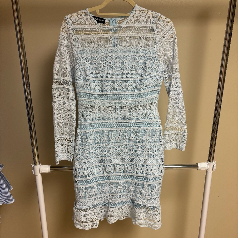 SHEIN Eilly Bazar Ruffle Hem Lace Overlay Dress Small (2 of 2)